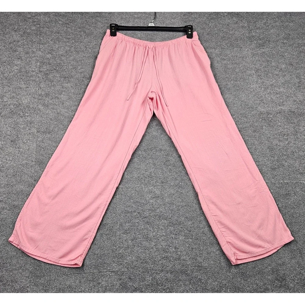 H&M Divided Women Pink Wide Leg Linen Blend Lounge Pants Drawstring Size M